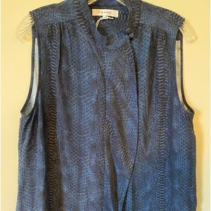 Silk blouse. NWOT size large. Blue and black pattern.
